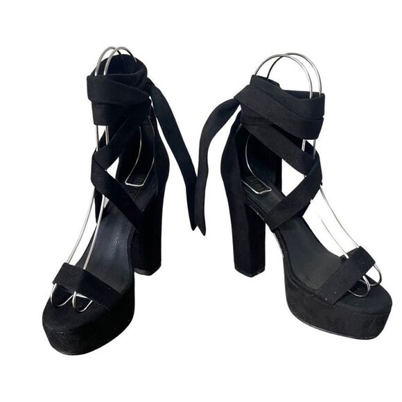 IDIFU Sabrina 5” Chunky Platform Heels, Ankle Tie Strap, Faux Suede, Size 6 - Picture 3 of 10